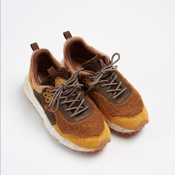 Flower Mountain x YMC Suede Kotetsu Trainers in Brown Eco Shearling - Picture 2 of 7